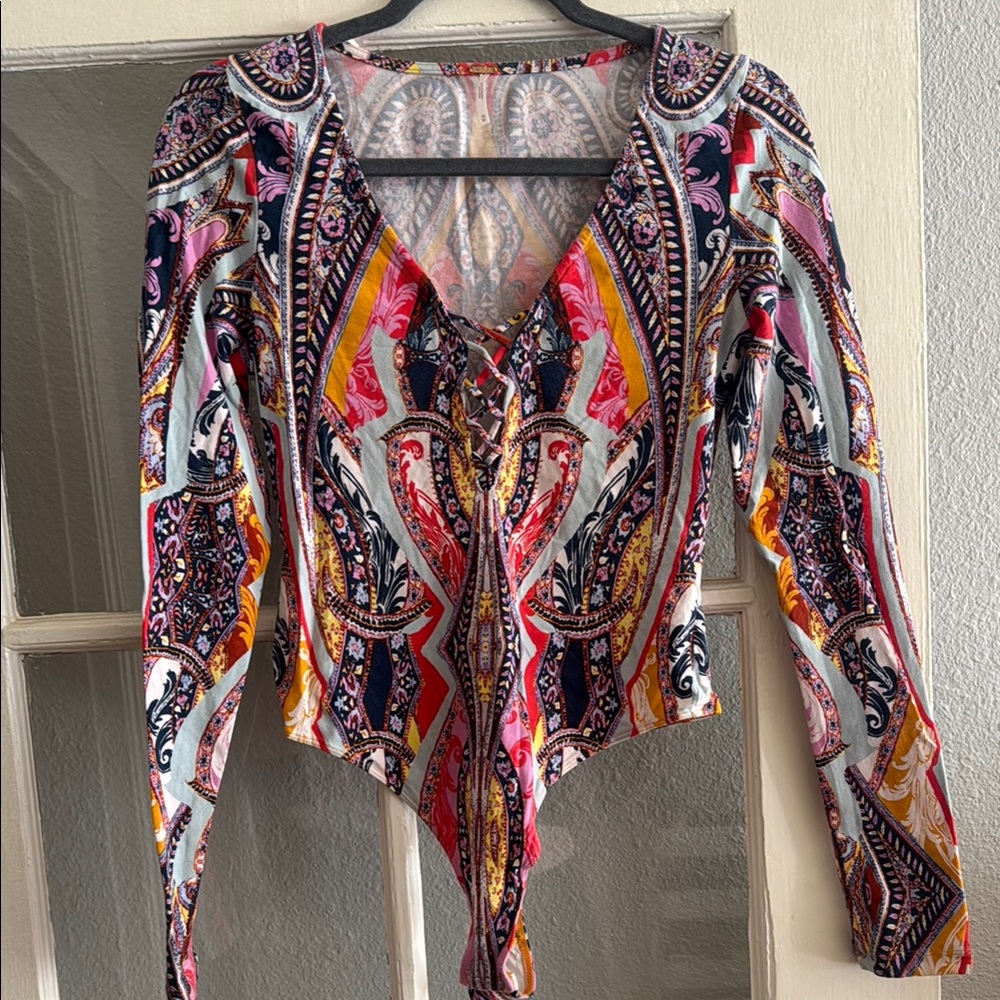 Colorful Paisley Lace-Up Women's Top